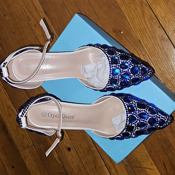 crystal queen Shoes - Blue Embellished Heels